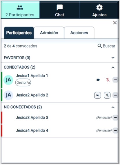Vista del menú Participantes