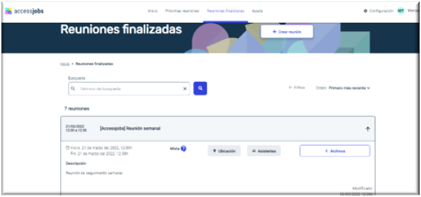 Reunión finalizada con información extendida