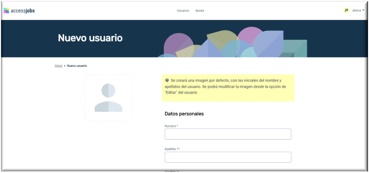 Primera parte del formulario para crear usuarios en el superadministrador