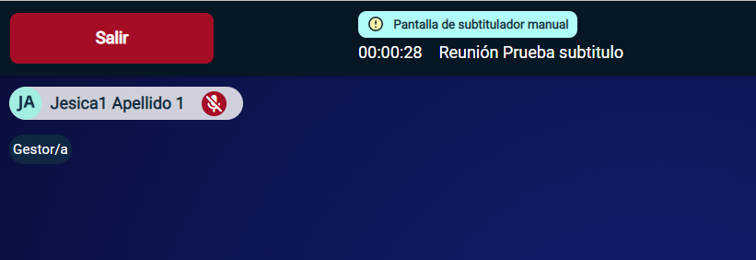 Parte superior de la pantalla con aviso de pantalla de subtitulador manual